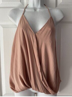 Naked Zebra Sexy Cross-over Elastic Backless Halter Top in Beige Nude, Small
